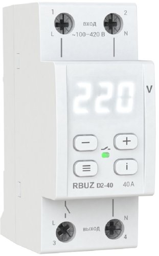 Реле напряжения однофазное цифровое на DIN-рейку Rbuz D2-40 wite 40А 50-400В фото Реле напряжения однофазное цифровое на DIN-рейку Rbuz D2-40 wite 40А 50-400В картинка